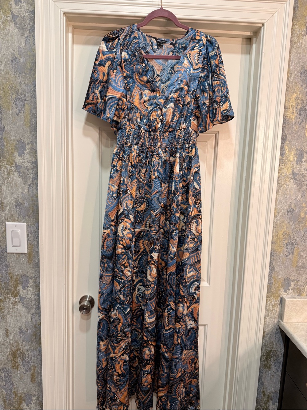 Marciano Blue and Tan Paisley Maxi Dress